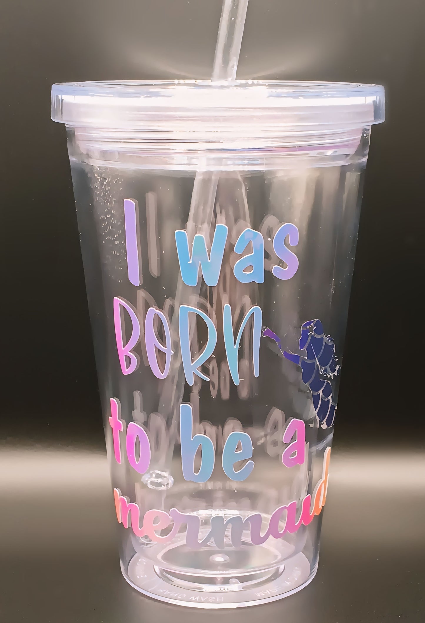 Plastic Tumbler w/ Lid & straw "mermaid"