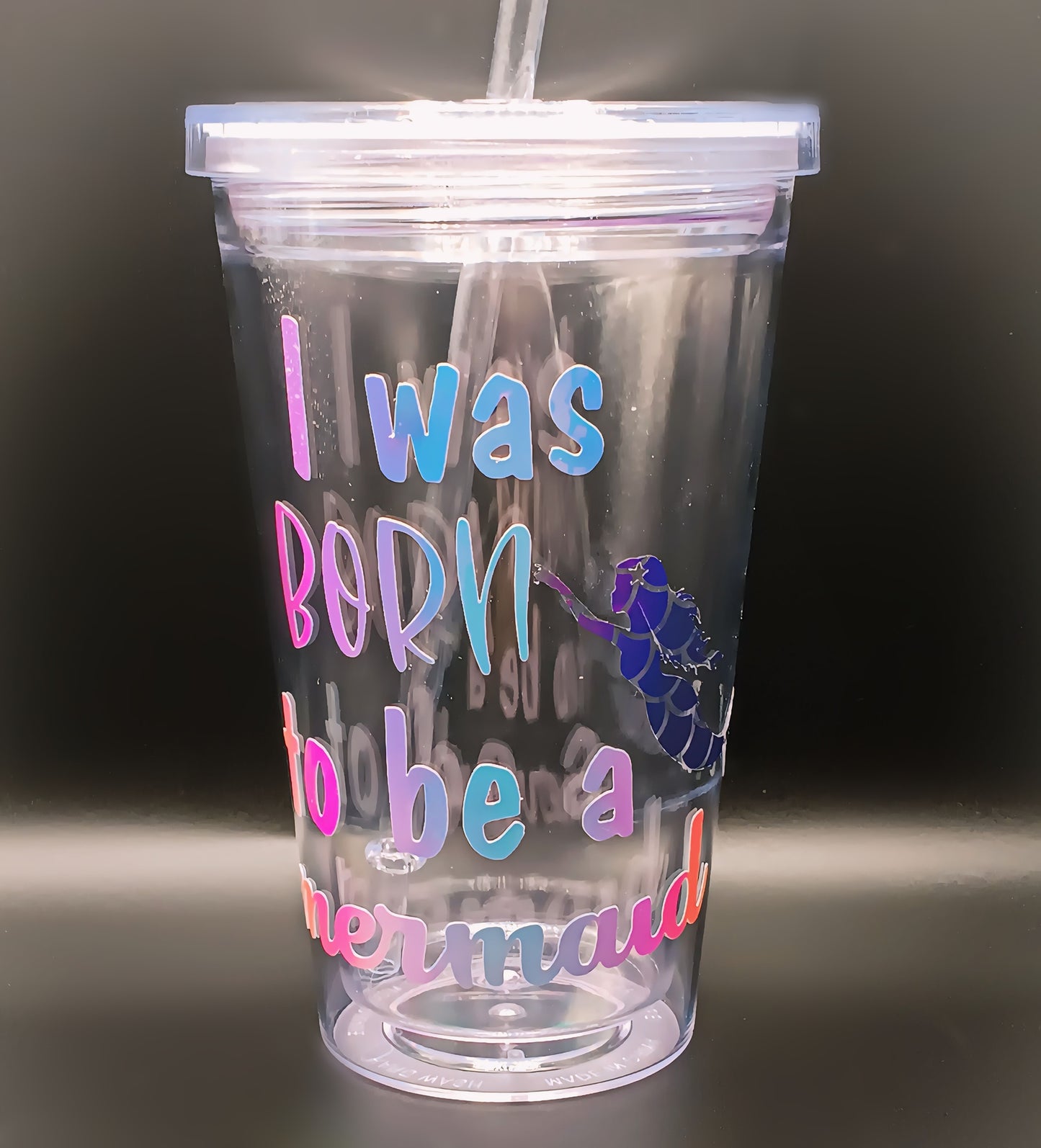Plastic Tumbler w/ Lid & straw "mermaid"