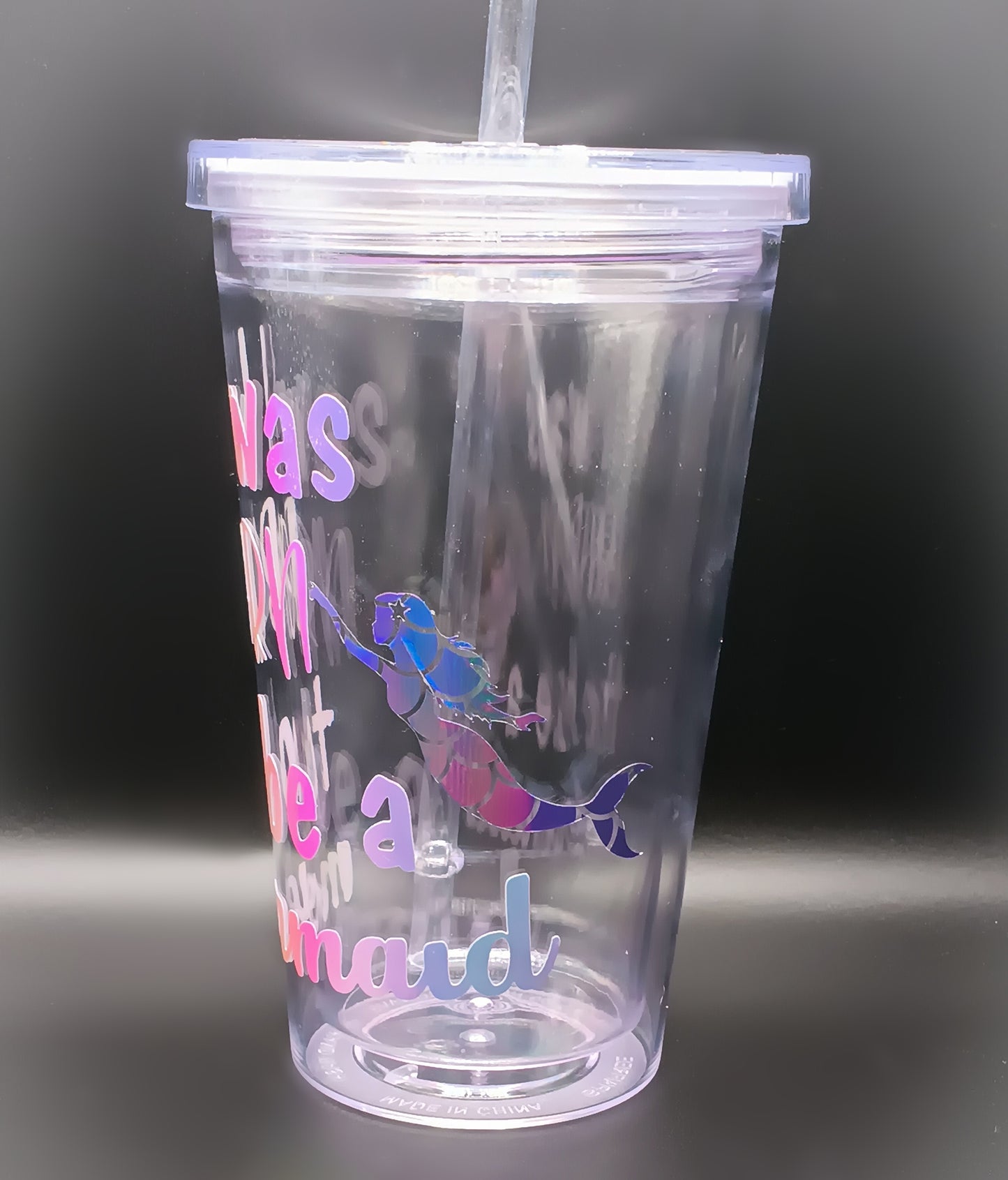 Plastic Tumbler w/ Lid & straw "mermaid"